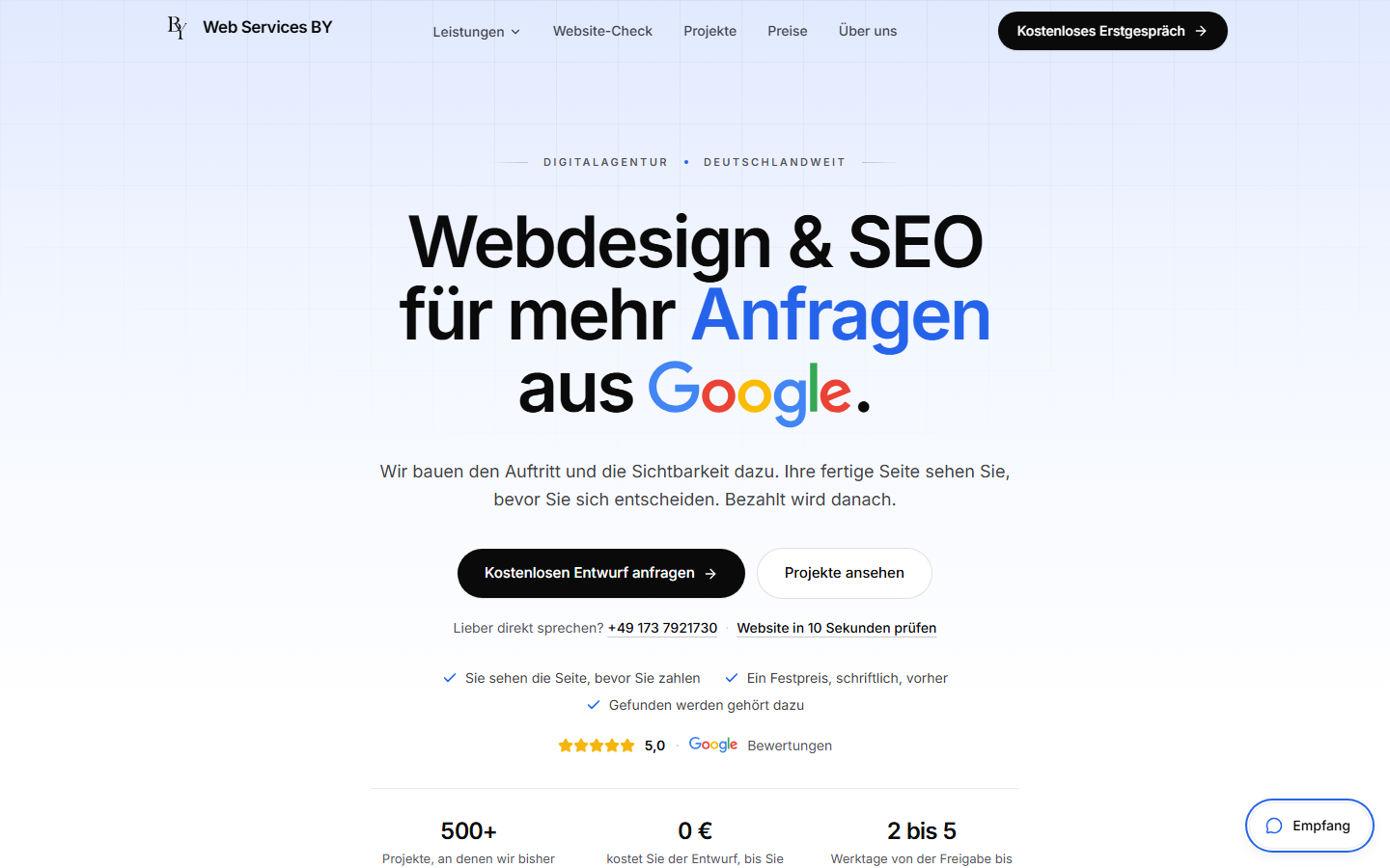 Startseite von Web Services BY, SEO-Agentur in Hamm
