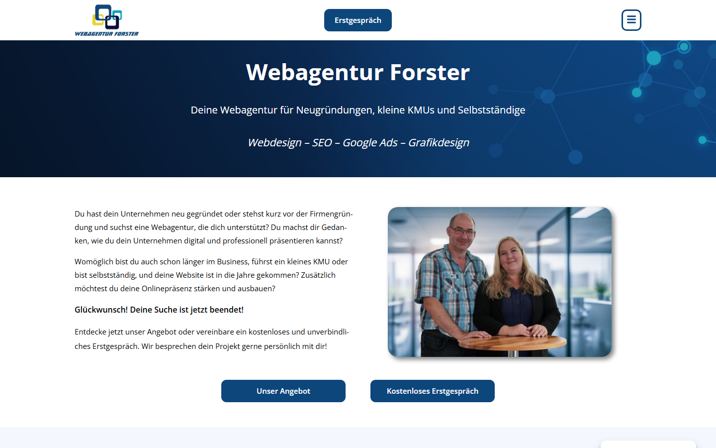 Startseite von Webagentur Forster, SEO-Agentur in Reinach