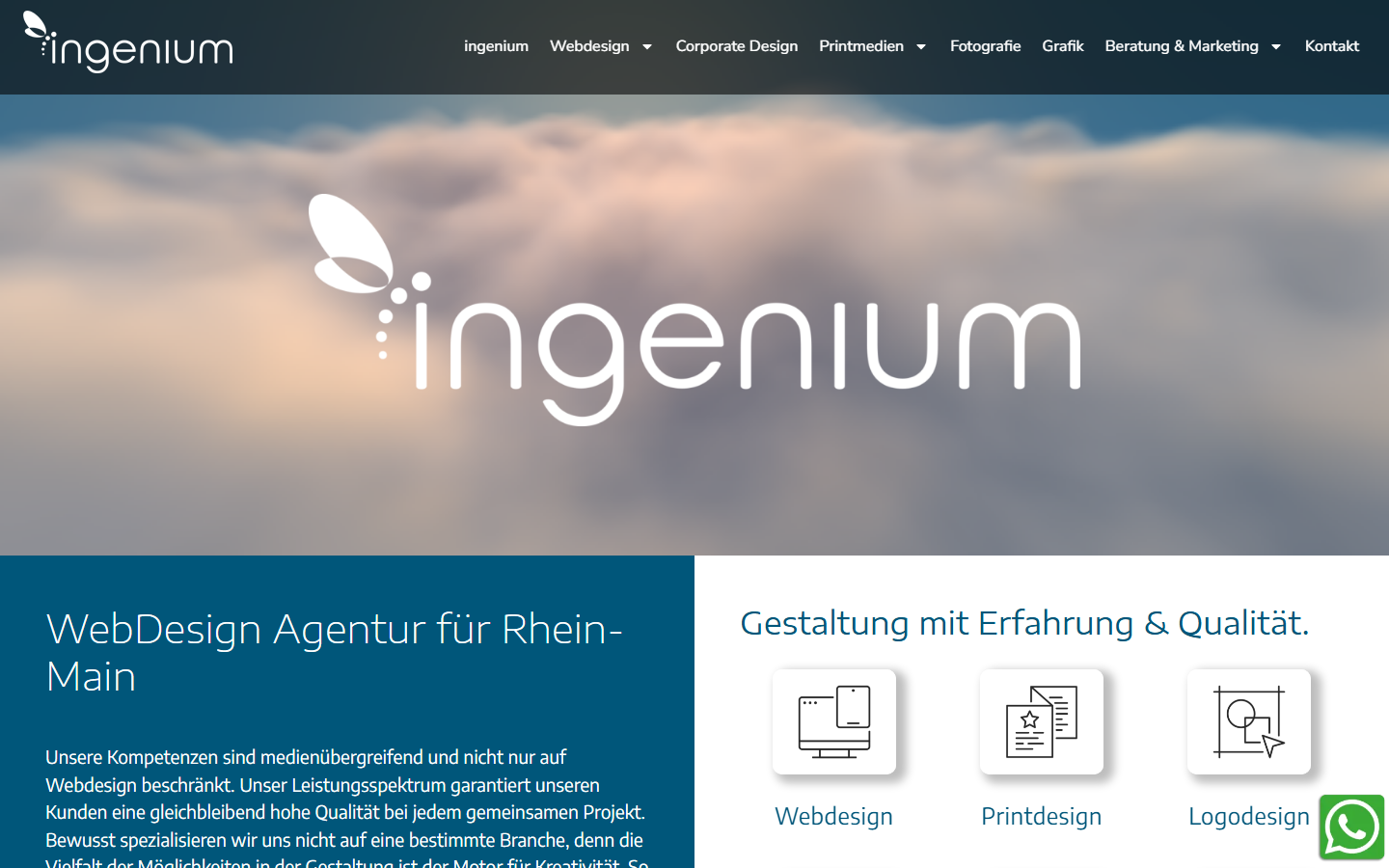 Startseite von ingenium Design & Kommunikationsmedien, SEO-Agentur in Mainz
