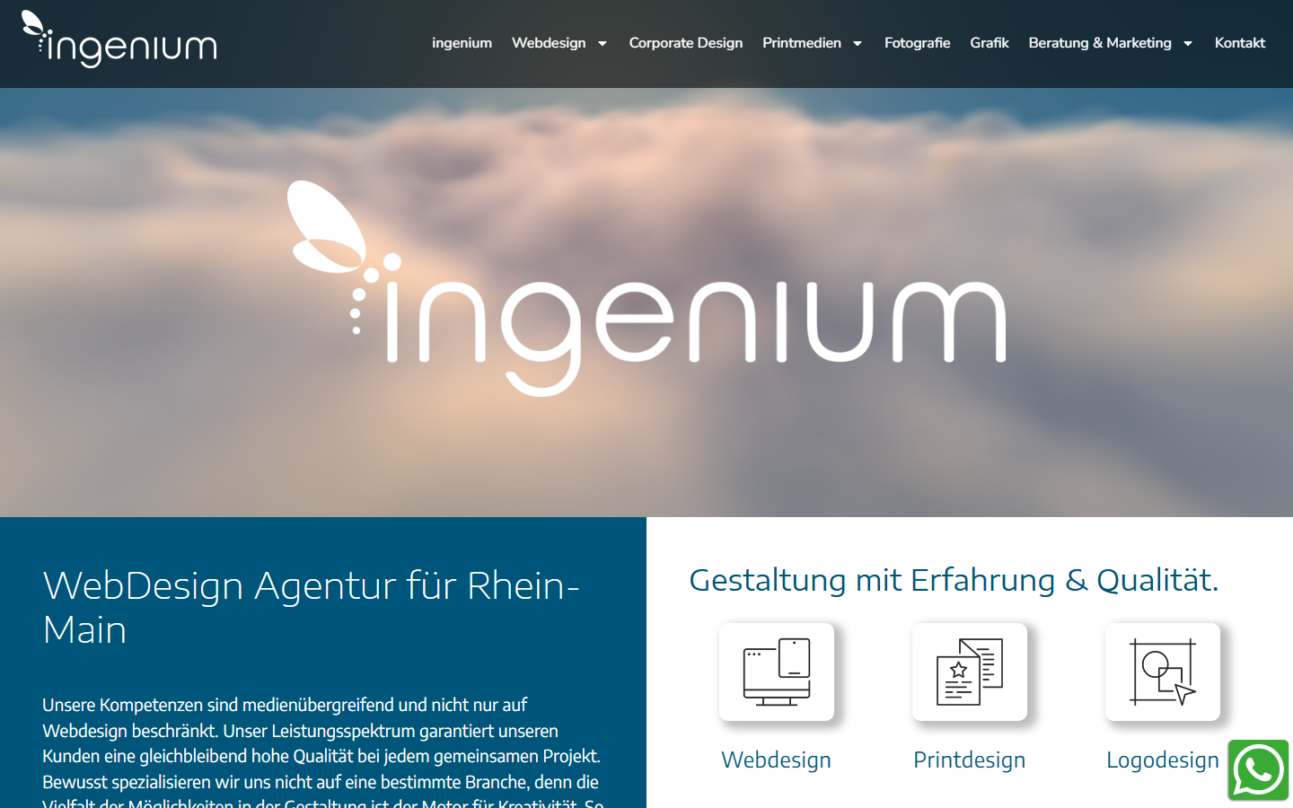 Startseite von ingenium Design & Kommunikationsmedien, SEO-Agentur in Rheinland-Pfalz