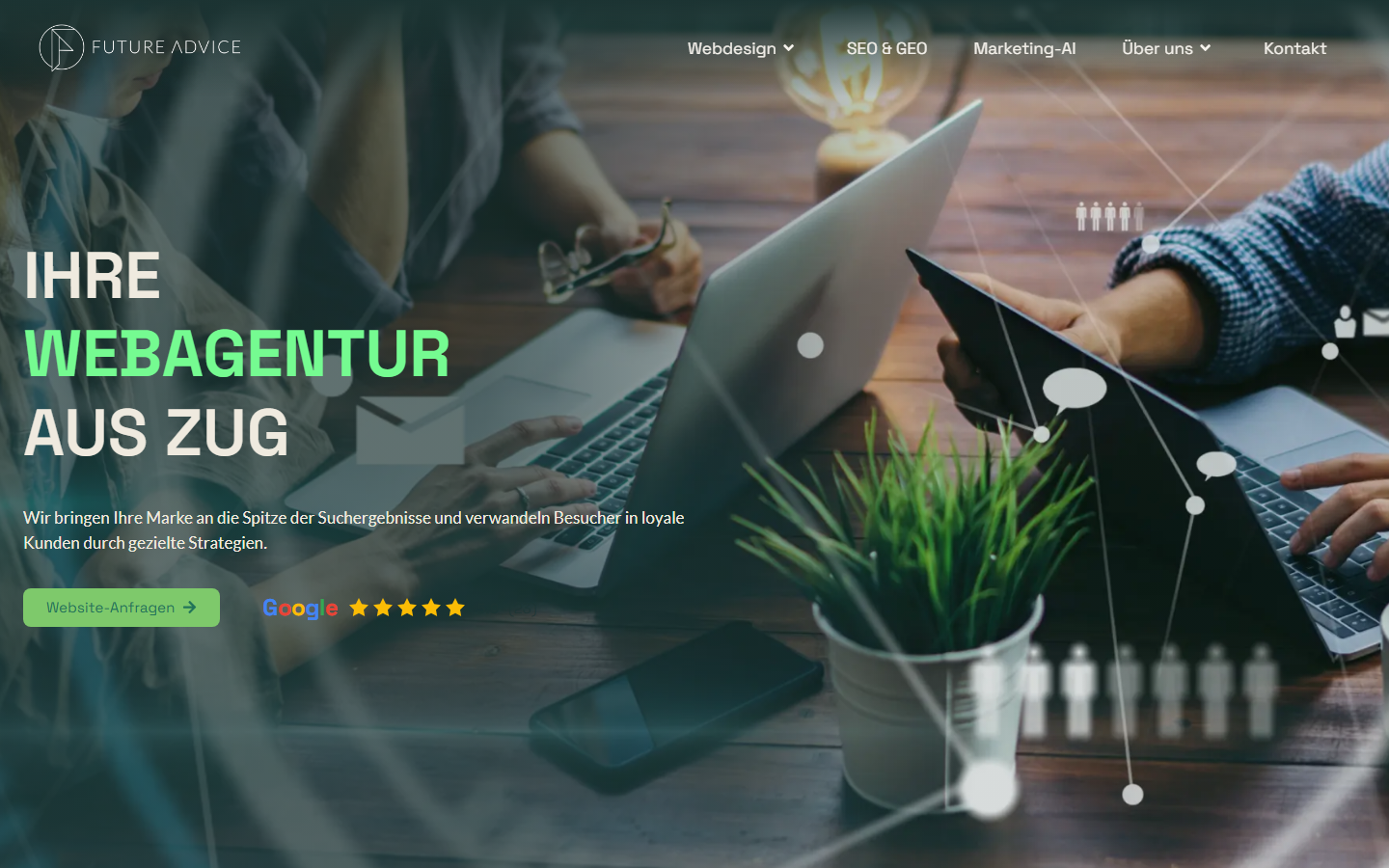 Startseite von Webagentur und SEO - Future Advice GmbH, SEO-Agentur in Baar