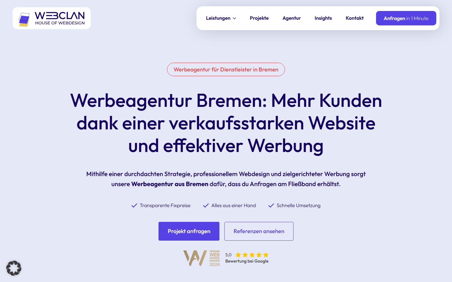 Startseite von WEBCLAN, SEO-Agentur in Bremen