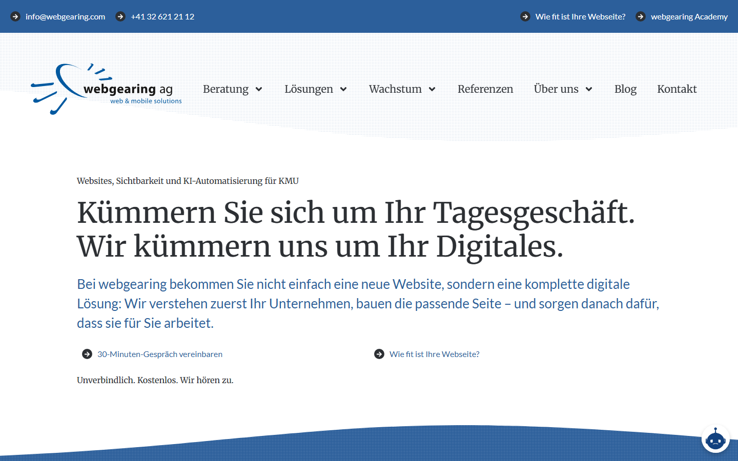 Startseite von webgearing ag, SEO-Agentur in Solothurn