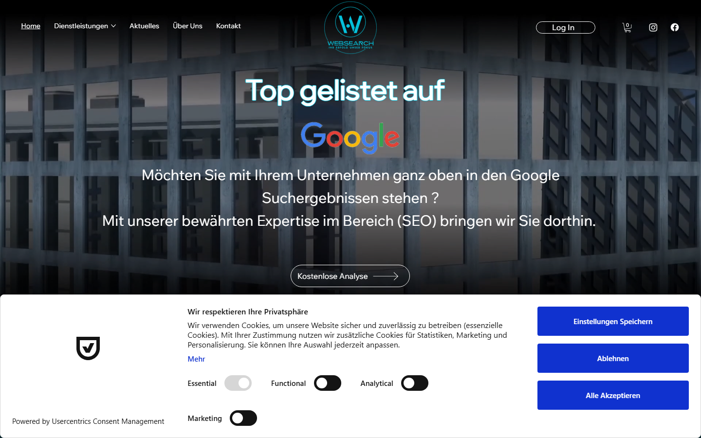 Startseite von Websearch Marketing GmbH, SEO-Agentur in Biel