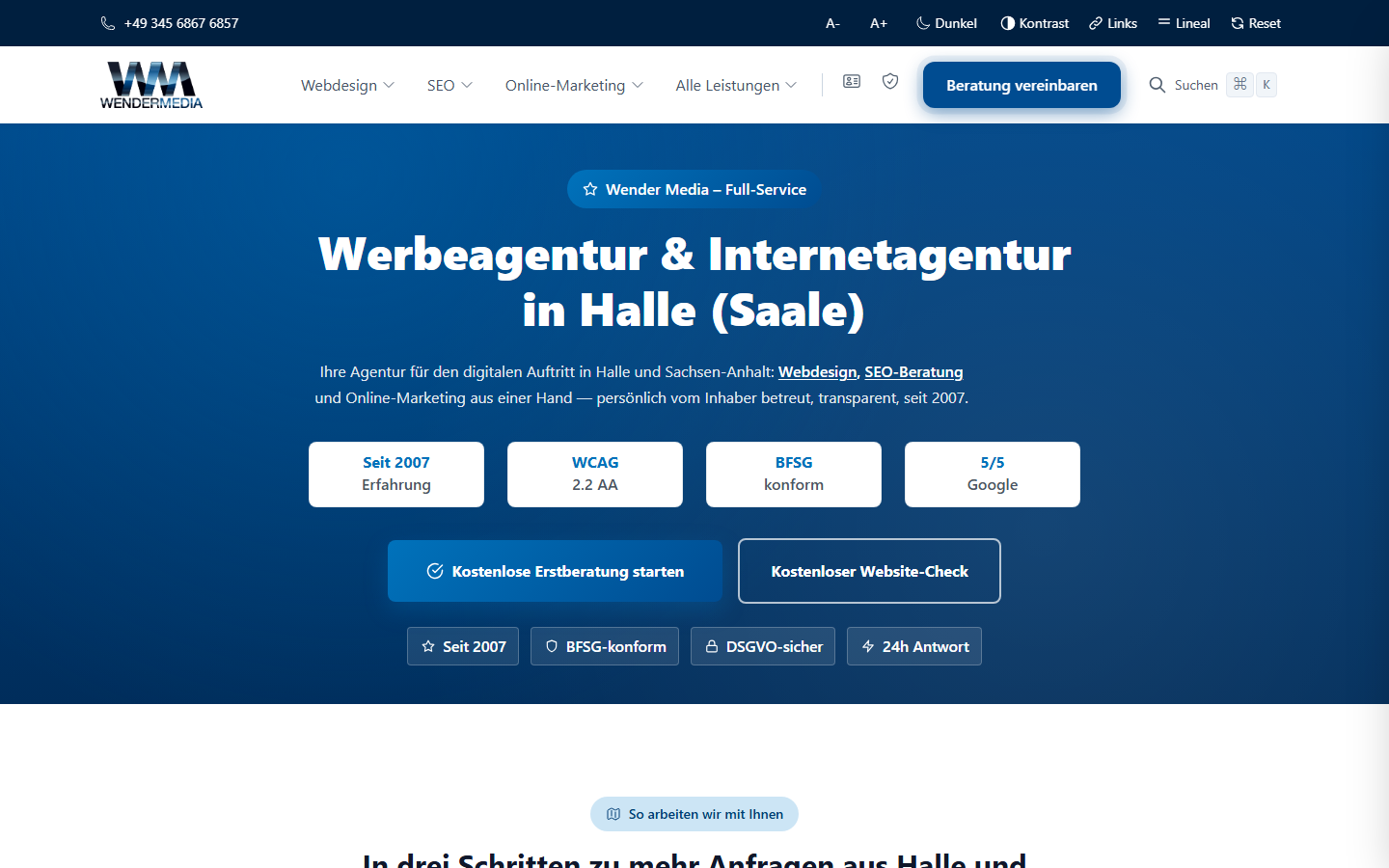 Startseite von Wender Media, SEO-Agentur in Halle