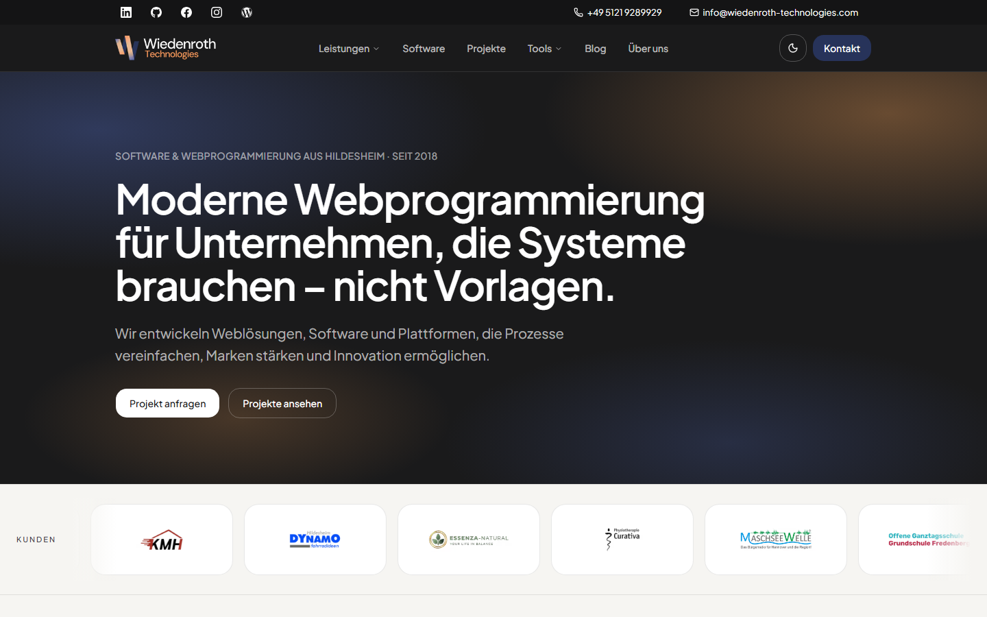 Startseite von Wiedenroth Technologies GmbH, SEO-Agentur in Hildesheim